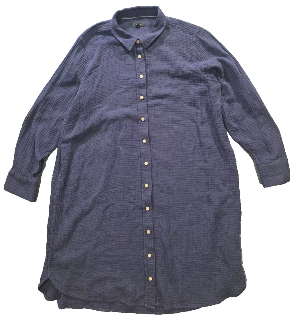 J.Crew Women Size 20 Navy Double Gauze Cotton Button Down Shirt Dress A010617
